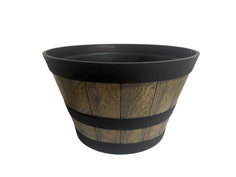 Whiskey Barrel Style Planter – 20 Rustic Faux Wood Garden Pot, Durable PP G5786 - with | Sold by Uncle Wiener's Wholesale