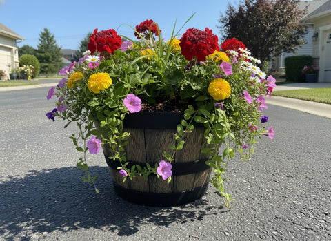 Whiskey Barrel Style Planter – 20 Rustic Faux Wood Garden Pot, Durable PP G5786 - with | Sold by Uncle Wiener's Wholesale