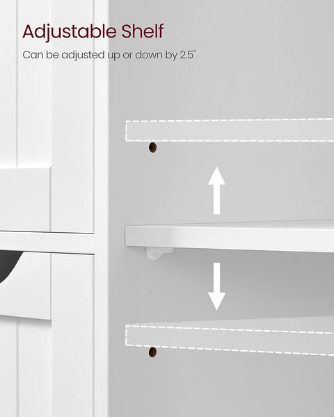 white bathroom cabinet with drawers and shelf
modern floor cabinet in white MDF
slim bathroom storage furniture
bathroom organizer with 3 drawers and adjustable shelf
compact cabinet for toiletries and towels