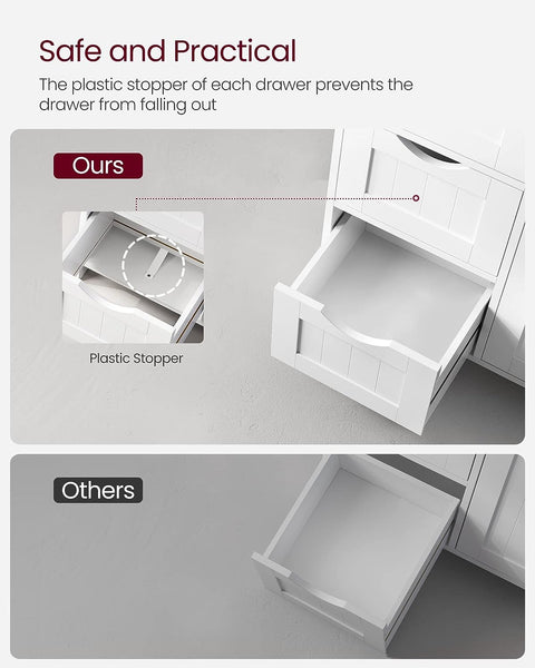 white bathroom cabinet with drawers and shelf
modern floor cabinet in white MDF
slim bathroom storage furniture
bathroom organizer with 3 drawers and adjustable shelf
compact cabinet for toiletries and towels