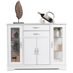 White Buffet Sideboard Cabinet with Glass Doors, Drawers &amp; Display Shelves KI004W