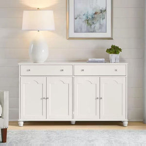 White Buffet Sideboard Storage Cabinet with Drawers, Doors, Shelves &amp; Wood Legs KI003W