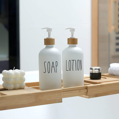 White Glass Soap Dispenser Set for Kitchen & Bathroom, Farmhouse Hand, Dish, Soap & Lotion Pump Bottles - with White Glass Soap & Lotion Dispenser Set | Sold by Uncle Wiener's Wholesale