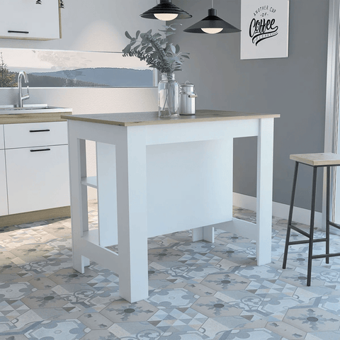 White Kitchen 3 - Shelf Island with Open Storage & Seating Countertop KI002W - with | Sold by Uncle Wiener's Wholesale