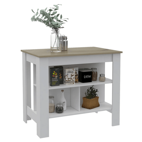 White Kitchen 3 - Shelf Island with Open Storage & Seating Countertop KI002W - with | Sold by Uncle Wiener's Wholesale