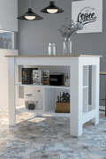 White Kitchen 3 - Shelf Island with Open Storage & Seating Countertop KI002W - with | Sold by Uncle Wiener's Wholesale