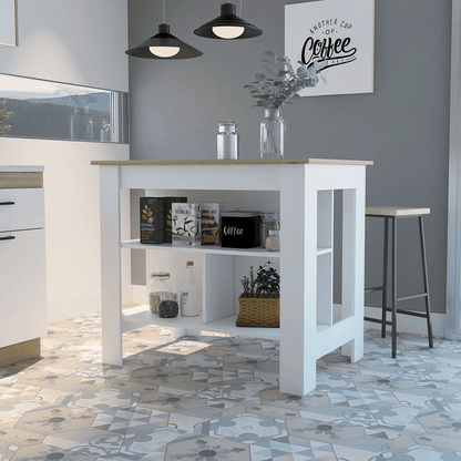 White Kitchen 3 - Shelf Island with Open Storage & Seating Countertop KI002W - with | Sold by Uncle Wiener's Wholesale