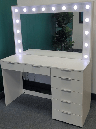White Makeup Vanity Table with Mirror, Drawers & Stool – Modern Dressing Table Desk for Bedroom – DT054W - with | Sold by Uncle Wiener's Wholesale