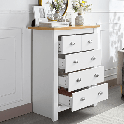 White Oak Top Bedroom Furniture – Dressers, Nightstands & Storage - with 5 Drawers | Sold by Uncle Wiener's Wholesale