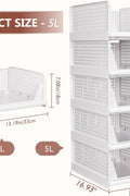 Side angle view of stackable plastic storage drawers in closet
