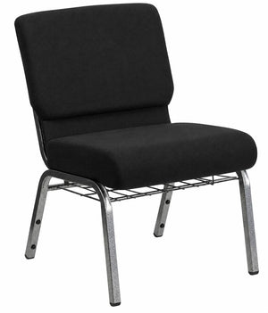 Wide Church & Banquet Chair with Book Rack – 800 lb Capacity |Black Upholstery, Grey Frame - 2504021
