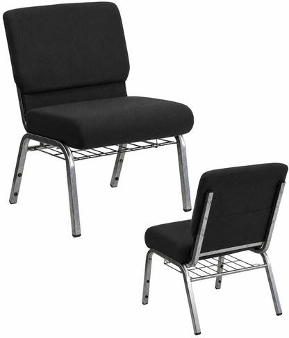 Wide Church & Banquet Chair with Book Rack – 800 lb Capacity |Black Upholstery, Grey Frame - 2504021 - Furniture with | Sold by Uncle Wiener's Wholesale