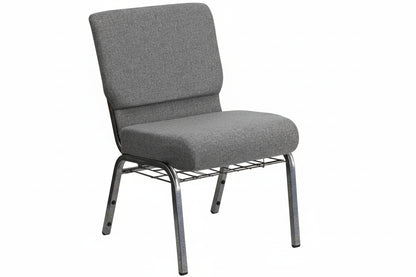Wide gray upholstered church and banquet chair with heavy-duty steel frame