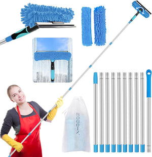 Window Squeegee Cleaning Kit with Extension Pole and Microfiber Scrubber