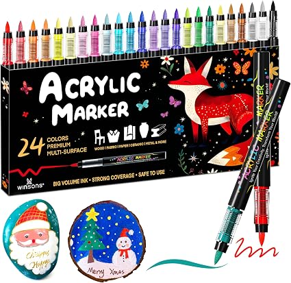WINSONS 24-Color Acrylic Paint Marker Set – Permanent Medium Tip Art Pens for Rock, Wood, Glass, Ceramic, Canvas & DIY Crafts - Toys with | Sold by Uncle Wiener's Wholesale