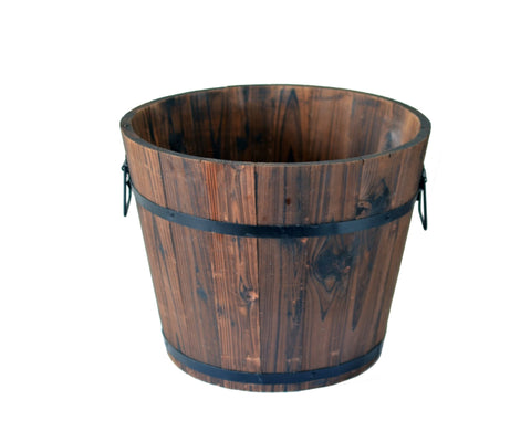 Wood Barrel Planter 16" x 13" – Rustic Wooden Flower Pot for Garden & Patio WPG16 - with | Sold by Uncle Wiener's Wholesale