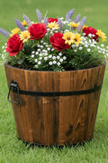 Wood Barrel Planter 16" x 13" – Rustic Wooden Flower Pot for Garden & Patio WPG16 - with | Sold by Uncle Wiener's Wholesale