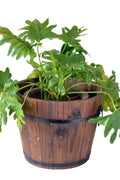 Wood Barrel Planter 16" x 13" – Rustic Wooden Flower Pot for Garden & Patio WPG16 - with | Sold by Uncle Wiener's Wholesale