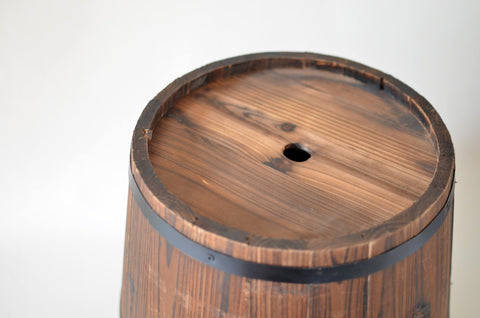 Wood Barrel Planter 16" x 13" – Rustic Wooden Flower Pot for Garden & Patio WPG16 - with | Sold by Uncle Wiener's Wholesale