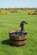 Wood Barrel Water Fountain – Rustic Hand Pump Outdoor Garden Decor WWF48 - with | Sold by Uncle Wiener's Wholesale