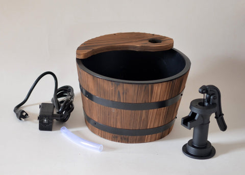 Wood Barrel Water Fountain – Rustic Hand Pump Outdoor Garden Decor WWF48 - with | Sold by Uncle Wiener's Wholesale