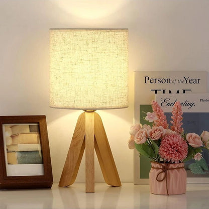 Wood Grain Tripod Table Lamp with Fabric Shade, Dimmable Button Control & E26/E27 Bulb MJ008 - with | Sold by Uncle Wiener's Wholesale