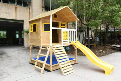 Wood Kids Playhouse with Slide, Climbing Wall & Ladder – Outdoor Fir Wood Playset C225 - with | Sold by Uncle Wiener's Wholesale