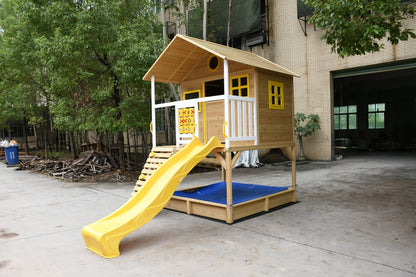 Wood Kids Playhouse with Slide, Climbing Wall & Ladder – Outdoor Fir Wood Playset C225 - with | Sold by Uncle Wiener's Wholesale