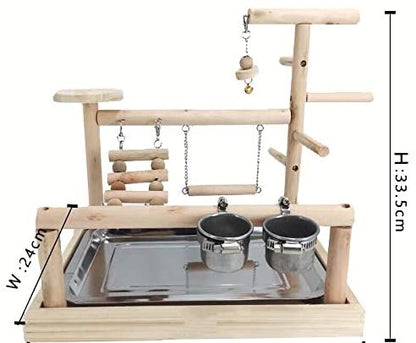 Wooden Bird Playground & Perch Stand – Natural Wood Training & Exercise Gym for Parakeets, Lovebirds & Cockatiels | BG7283 - with | Sold by Uncle Wiener's Wholesale