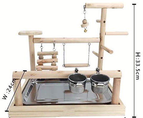 Wooden Bird Playground & Perch Stand – Natural Wood Training & Exercise Gym for Parakeets, Lovebirds & Cockatiels | BG7283 - with | Sold by Uncle Wiener's Wholesale