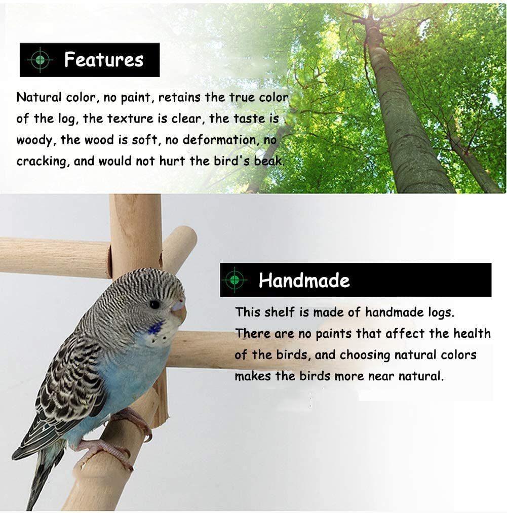 Wooden Bird Playground & Perch Stand – Natural Wood Training & Exercise Gym for Parakeets, Lovebirds & Cockatiels | BG7283 - with | Sold by Uncle Wiener's Wholesale