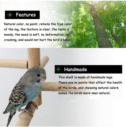 Wooden Bird Playground & Perch Stand – Natural Wood Training & Exercise Gym for Parakeets, Lovebirds & Cockatiels | BG7283 - with | Sold by Uncle Wiener's Wholesale