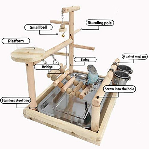 Wooden Bird Playground & Perch Stand – Natural Wood Training & Exercise Gym for Parakeets, Lovebirds & Cockatiels | BG7283 - with | Sold by Uncle Wiener's Wholesale