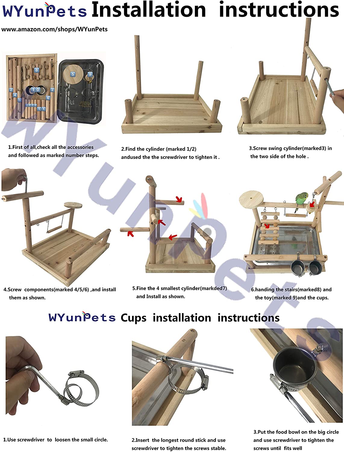 Wooden Bird Playground & Perch Stand – Natural Wood Training & Exercise Gym for Parakeets, Lovebirds & Cockatiels | BG7283 - with | Sold by Uncle Wiener's Wholesale