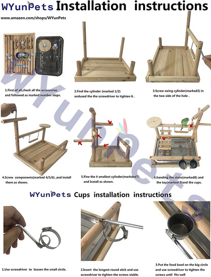 Wooden Bird Playground & Perch Stand – Natural Wood Training & Exercise Gym for Parakeets, Lovebirds & Cockatiels | BG7283 - with | Sold by Uncle Wiener's Wholesale
