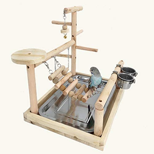 Wooden Bird Playground & Perch Stand – Natural Wood Training & Exercise Gym for Parakeets, Lovebirds & Cockatiels | BG7283 - with | Sold by Uncle Wiener's Wholesale