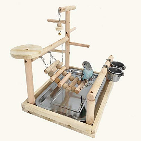 Wooden Bird Playground & Perch Stand – Natural Wood Training & Exercise Gym for Parakeets, Lovebirds & Cockatiels | BG7283 - with | Sold by Uncle Wiener's Wholesale