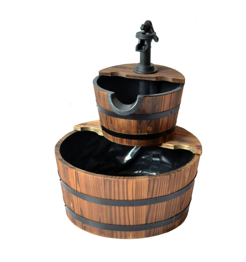 Wooden Garden 2 Tier Wishing Well Fountain with Decorative Pump 17.5" x 17.5" x 23" WWF50 - with | Sold by Uncle Wiener's Wholesale