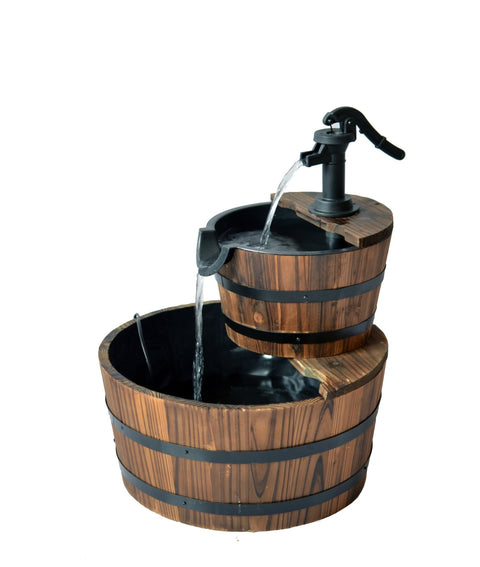 Wooden Garden 2 Tier Wishing Well Fountain with Decorative Pump 17.5" x 17.5" x 23" WWF50 - with | Sold by Uncle Wiener's Wholesale