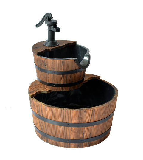 Wooden Garden 2 Tier Wishing Well Fountain with Decorative Pump 17.5" x 17.5" x 23" WWF50 - with | Sold by Uncle Wiener's Wholesale