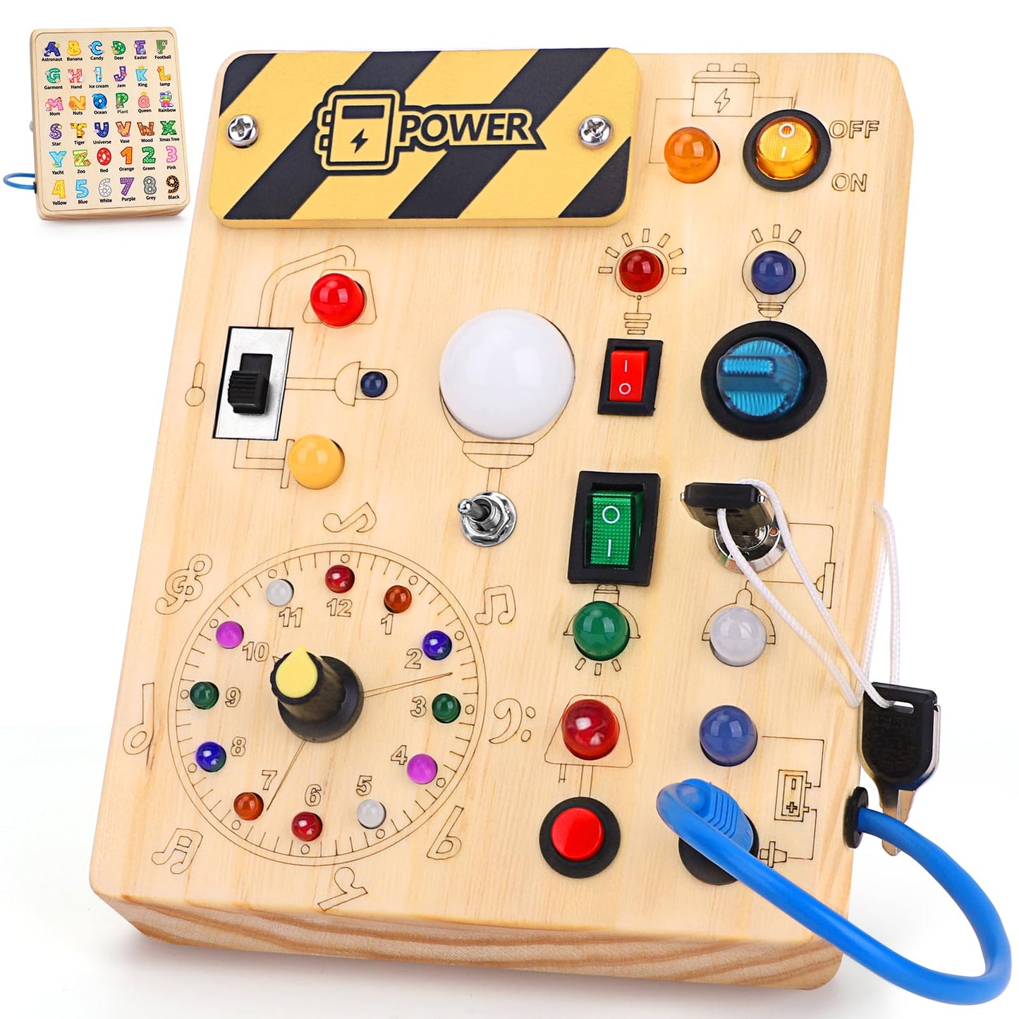 Wooden Montessori Busy Board with LED Lights Sensory Learning Toy 23 Switches BB2352 - with | Sold by Uncle Wiener's Wholesale
