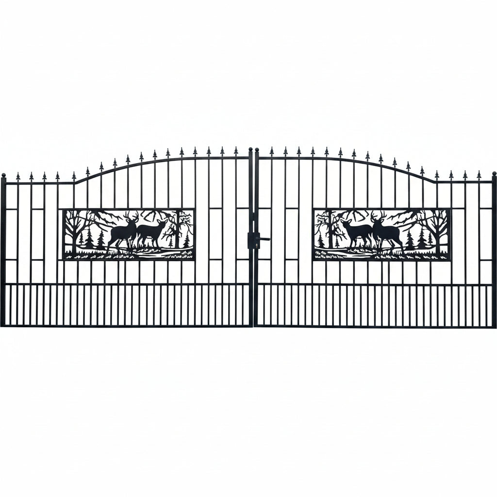 Wrought Iron Driveway Entry Gates – Durable & Decorative, Available in Multiple Sizes & Styles - with DEER GATE 24 FT | Sold by Uncle Wiener's Wholesale