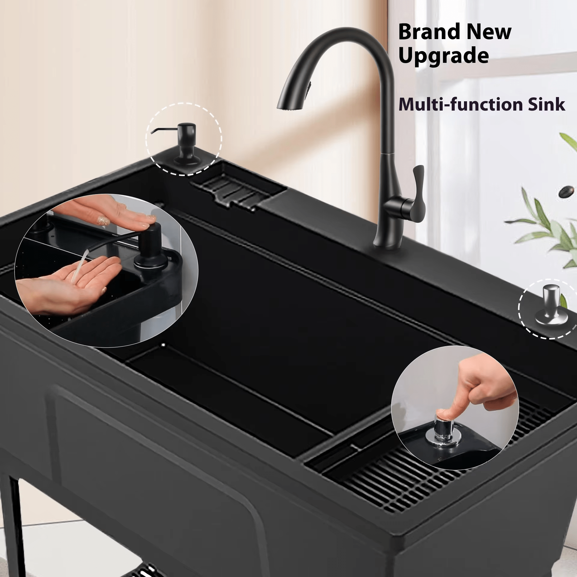 X - Large Freestanding Utility Laundry Sink with Faucet – Heavy Duty Plastic Wash Tub for Garage, Basement & Outdoor Use ULS101BK - with | Sold by Uncle Wiener's Wholesale