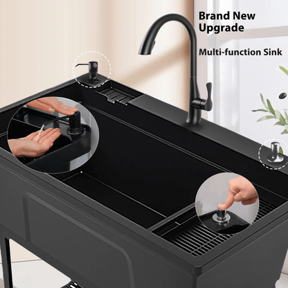 X - Large Freestanding Utility Laundry Sink with Faucet – Heavy Duty Plastic Wash Tub for Garage, Basement & Outdoor Use ULS101BK - with | Sold by Uncle Wiener's Wholesale