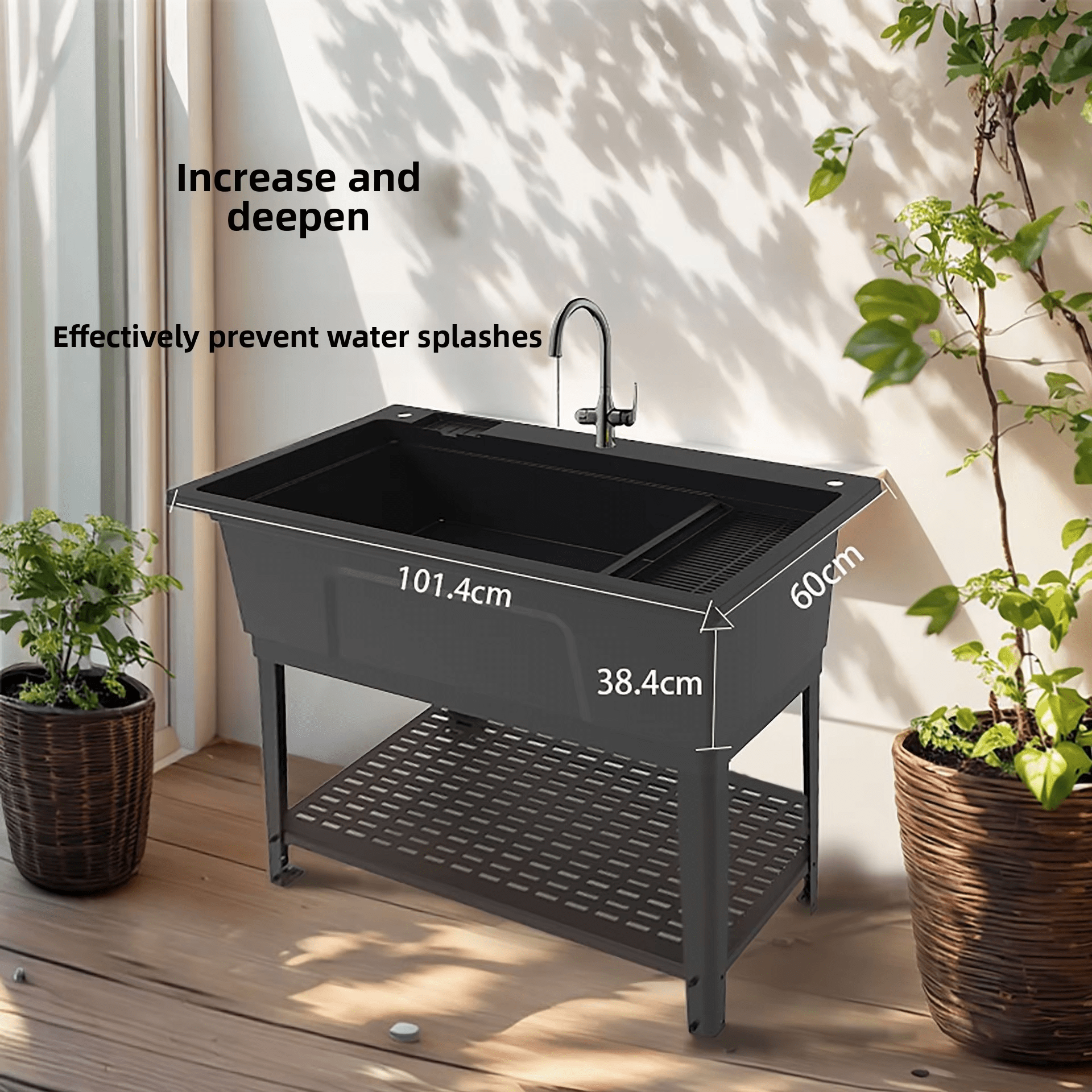X - Large Freestanding Utility Laundry Sink with Faucet – Heavy Duty Plastic Wash Tub for Garage, Basement & Outdoor Use ULS101BK - with | Sold by Uncle Wiener's Wholesale