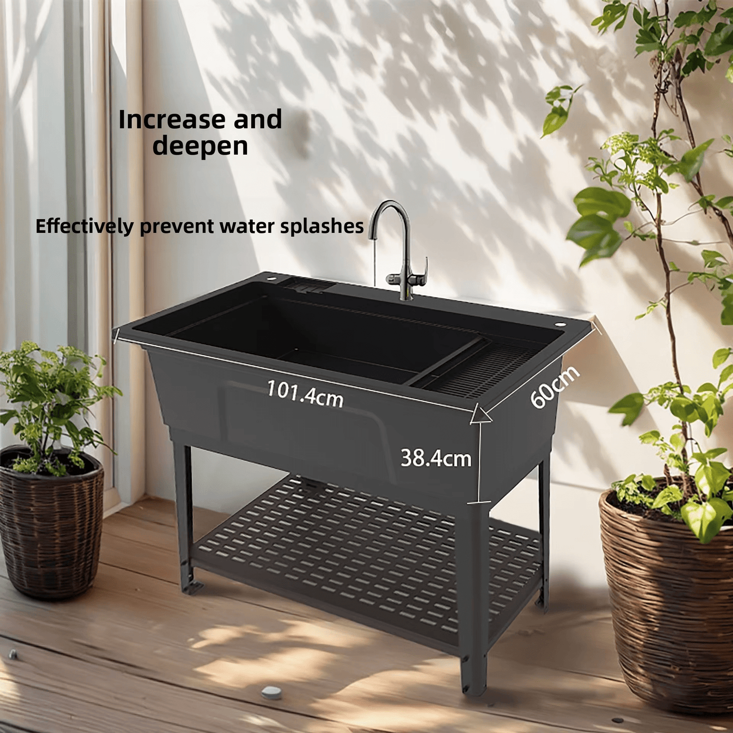 X - Large Freestanding Utility Laundry Sink with Faucet – Heavy Duty Plastic Wash Tub for Garage, Basement & Outdoor Use ULS101BK - with | Sold by Uncle Wiener's Wholesale