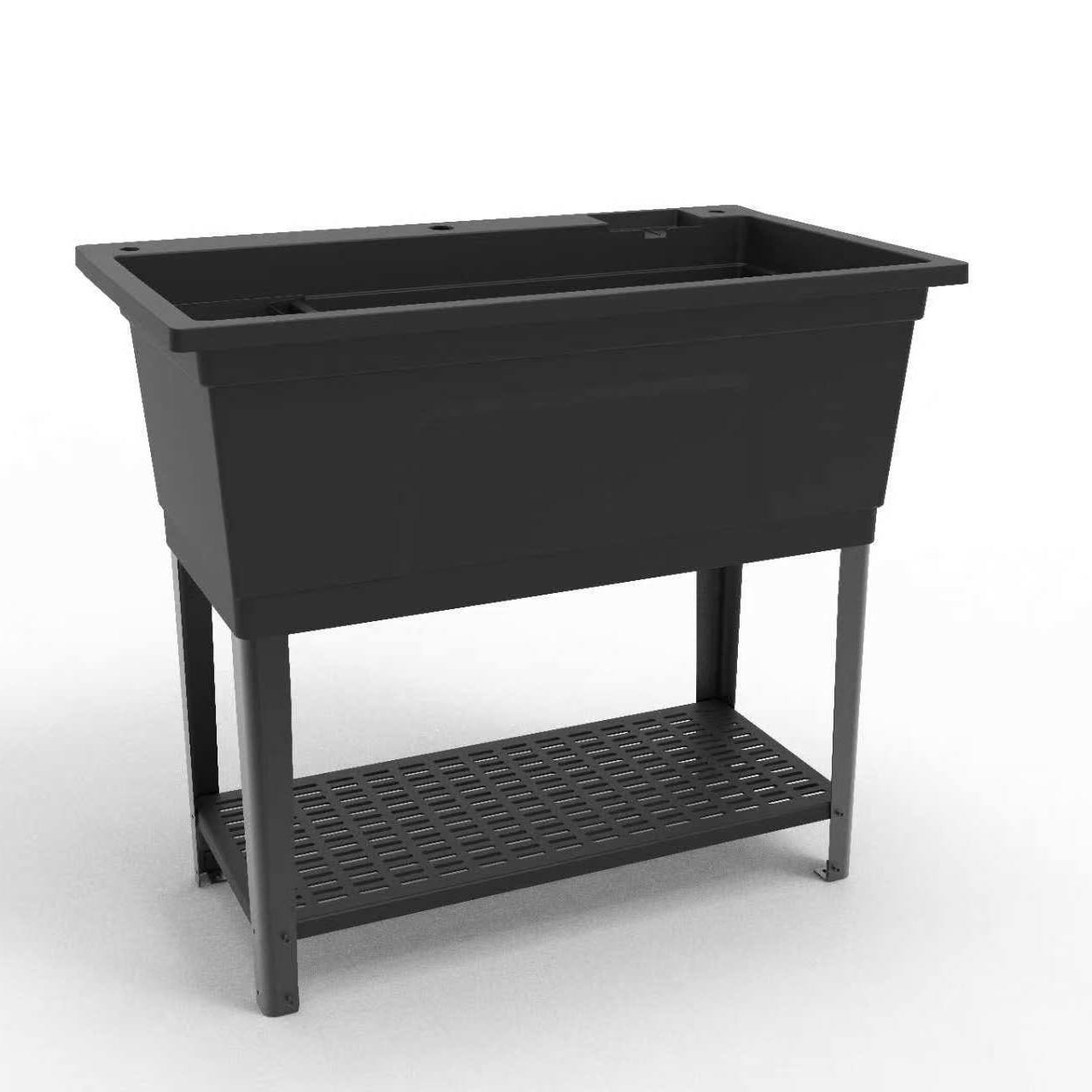 X - Large Freestanding Utility Laundry Sink with Faucet – Heavy Duty Plastic Wash Tub for Garage, Basement & Outdoor Use ULS101BK - with | Sold by Uncle Wiener's Wholesale