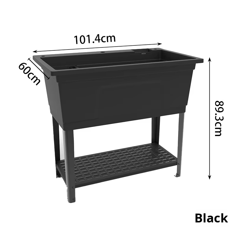 X - Large Freestanding Utility Laundry Sink with Faucet – Heavy Duty Plastic Wash Tub for Garage, Basement & Outdoor Use ULS101BK - with | Sold by Uncle Wiener's Wholesale