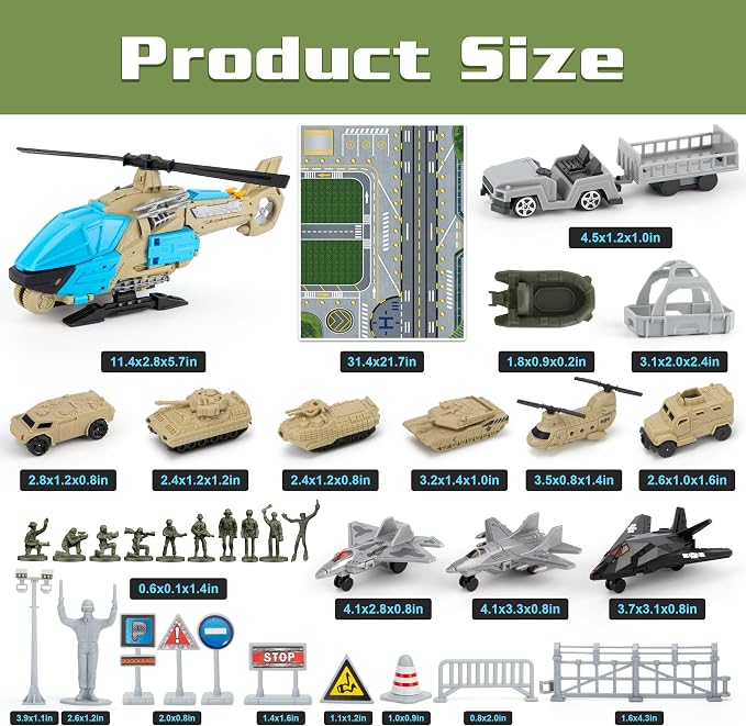 XDUOYJOY Military Base Playset with 11 Army Vehicles, Action Figures & Play Mat – Military Toy Building Set Ages 3+ - Toys with Military Helicopter Toy Set – 10 Army Vehicles/Fighter Jets/Tanks/Soldiers & Play Mat for Kids Ages 3+ | Sold by Uncle Wiener's Wholesale