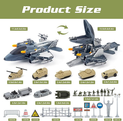 XDUOYJOY Military Base Playset with 11 Army Vehicles, Action Figures & Play Mat – Military Toy Building Set Ages 3+ - Toys with Military Fighter Jet Toy Set – 2-in-1 Army Airplane with 7 Vehicles/Soldiers & Missile Launcher | Sold by Uncle Wiener's Wholesale